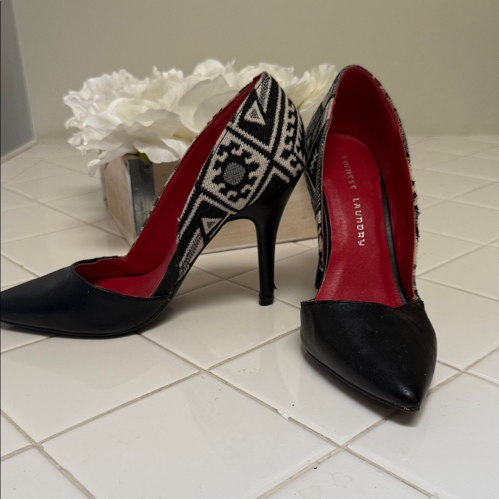Chinese Laundry Black and Red Patterned Heels